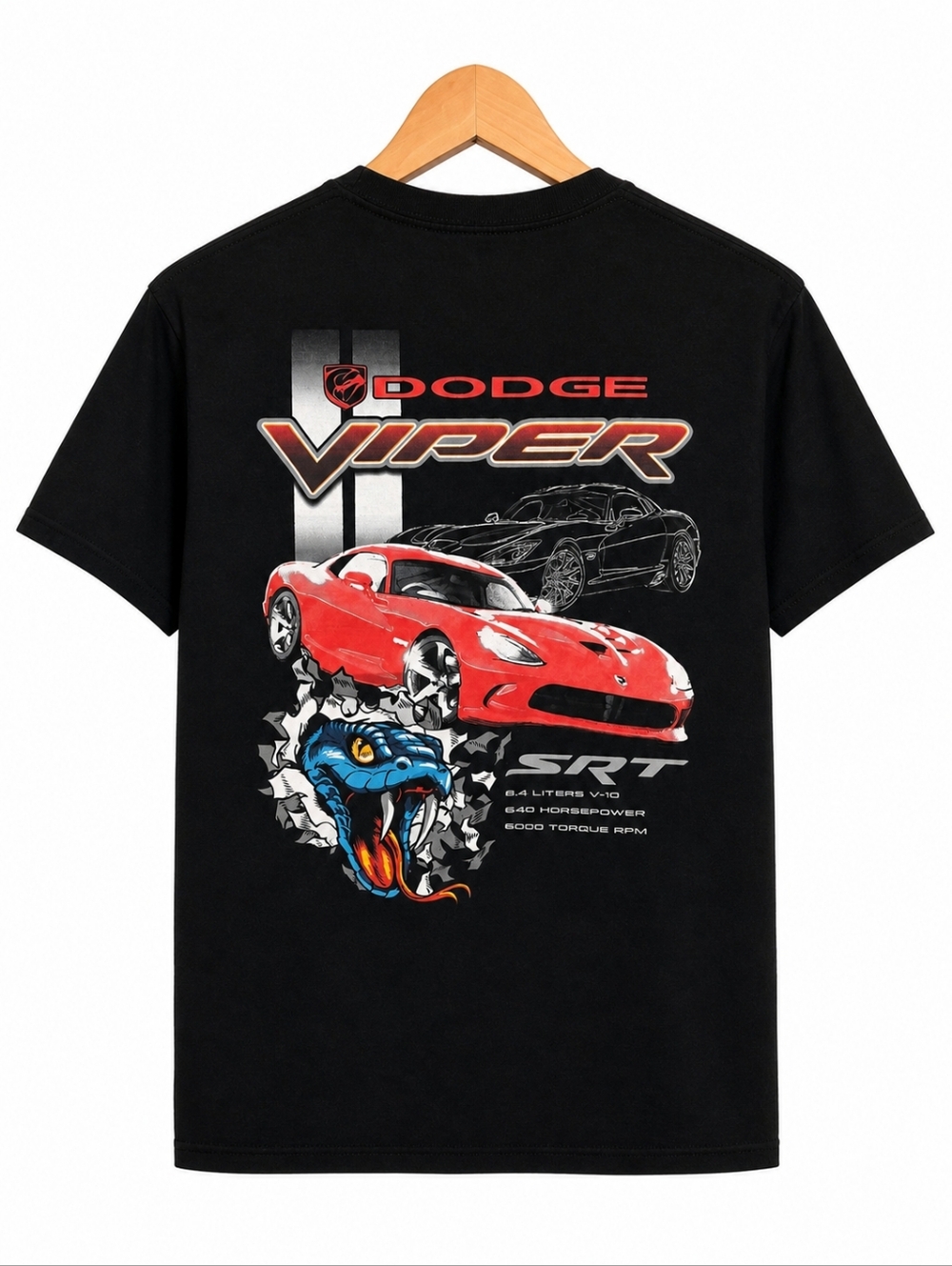 Dodge Viper SRT Graphic T-Shirt Black Snake Logo Muscle Car Tee Size M